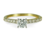 18k Yellow and White Gold Diamond Engagement Ring with Pavé Band