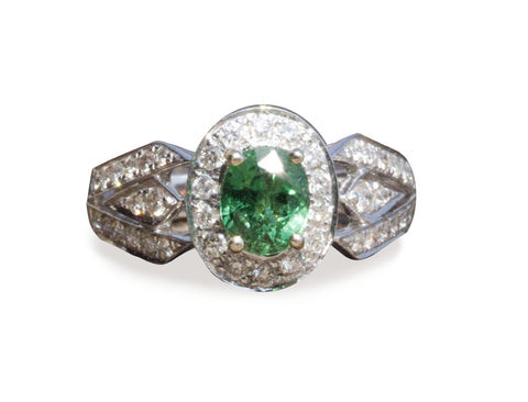 18k White Gold Tsavorite / Diamond Ring