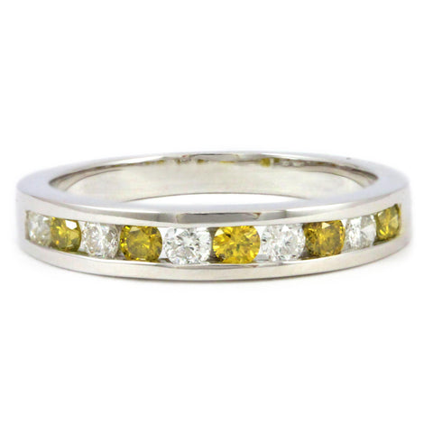 14k White Gold Yellow and White Diamond Anniversary Band, (0.50 tdw)