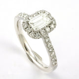 14k White Gold Emerald Cut Diamond Halo Engagement Ring