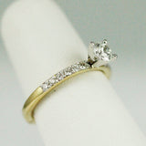 18k Yellow and White Gold Diamond Engagement Ring with Pavé Band