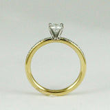 18k Yellow and White Gold Diamond Engagement Ring with Pavé Band