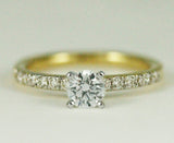 18k Yellow and White Gold Diamond Engagement Ring with Pavé Band