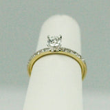 18k Yellow and White Gold Diamond Engagement Ring with Pavé Band