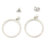 14k White Gold Diamond Circle Drop Earrings