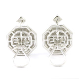 14k White Gold Octagonal Shaped Diamond Earrings with Omega Back