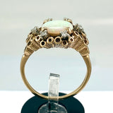 14k Yellow Gold Opal Diamond Ring, Size 8.5