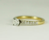 18k Yellow and White Gold Diamond Engagement Ring with Pavé Band